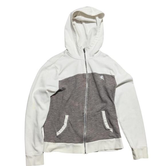 M Express Fleece Zip Hoodie – Cream/Heather Gray Regular Fit Two-Tone Lion Logo - Picture 1 of 5